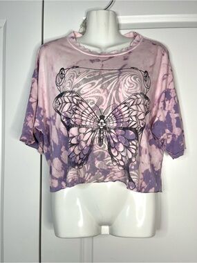 Free People x Vintage Souls Tie Dye Washed Butterfly Tee Size S *Cropped